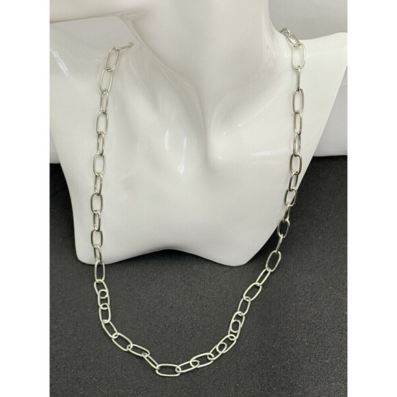 Silver Tone Paperclip Chain Large Oval Link Chain Chunky Necklace Unisex 26” - Picture 1 of 3